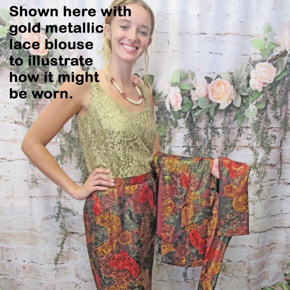 36 bust 2-piece silk suit GILLIAN logo 1980s paper hang tag, Tunic length Blazer - Picture 8 of 11